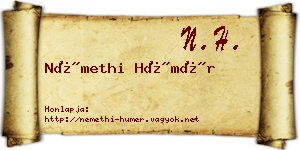Némethi Hümér névjegykártya